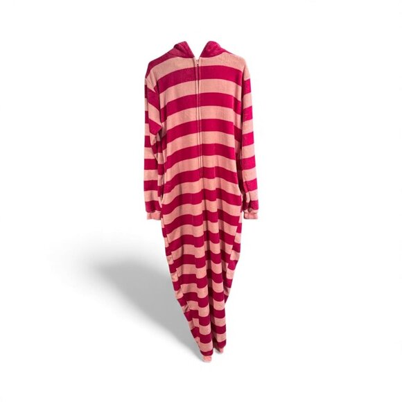 Cheshire Cat Hooded Fleece Costume Pajamas W/ Pockets Pink & Fuchsia Stripes Siz - Picture 2 of 6